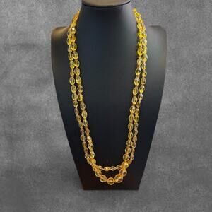 Vintage 48” Yellow Faceted Glass Bead Necklace Long Flapper Style Strand